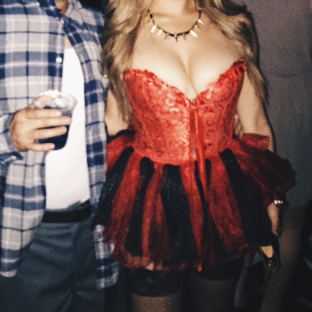 Sexy Red Corset with Front Zipper and Lace